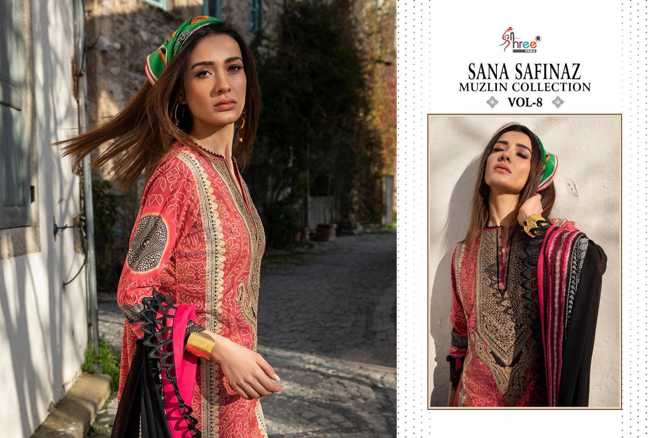 shree fab sana safinaz muzlin collection vol 8  cotton catchy look salwr suit with chiffon dupatta catalog