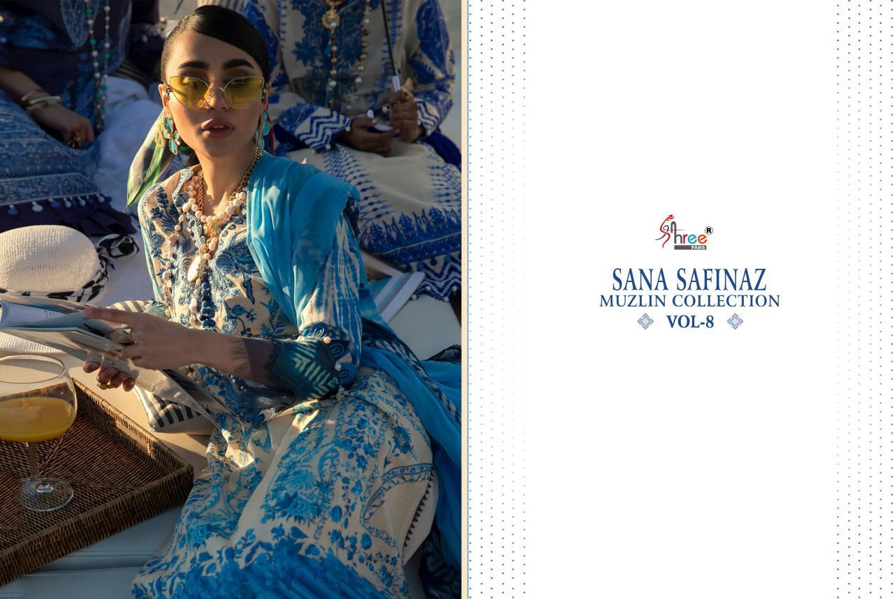 shree fab sana safinaz muzlin collection vol 8  cotton catchy look salwr suit with chiffon dupatta catalog