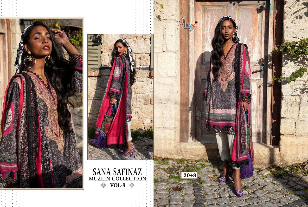 shree fab sana safinaz muzlin collection vol 8  cotton catchy look salwr suit with chiffon dupatta catalog