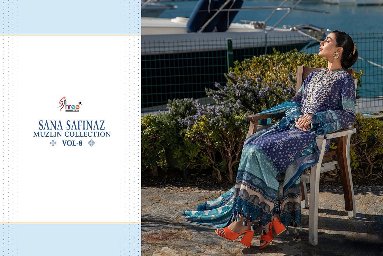 shree fab sana safinaz muzlin collection vol 8  cotton catchy look salwr suit with chiffon dupatta catalog