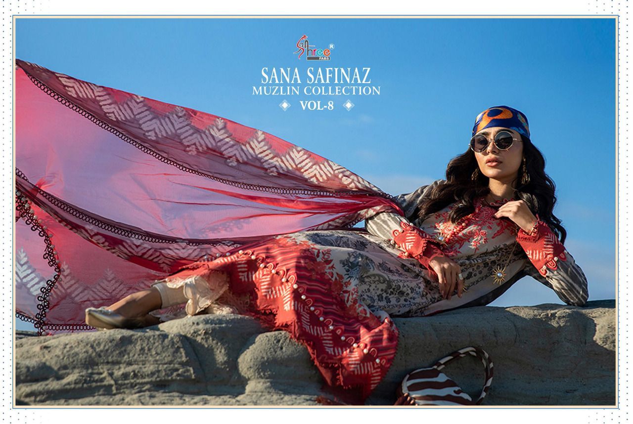 shree fab sana safinaz muzlin collection vol 8  cotton catchy look salwr suit with chiffon dupatta catalog