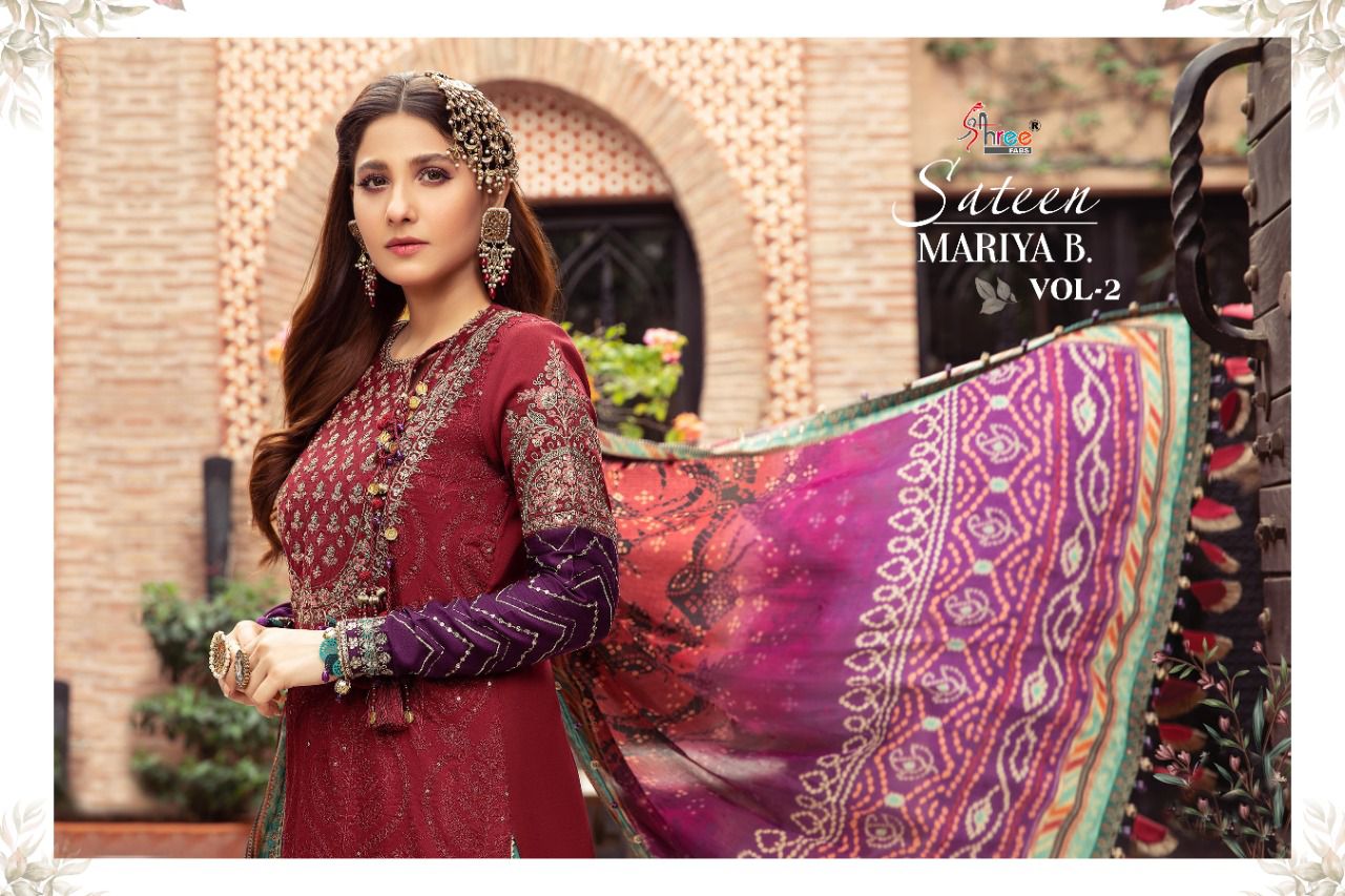 shree fab sateen mariya b vol 2 cotton authentic fabric salwar suit catalog