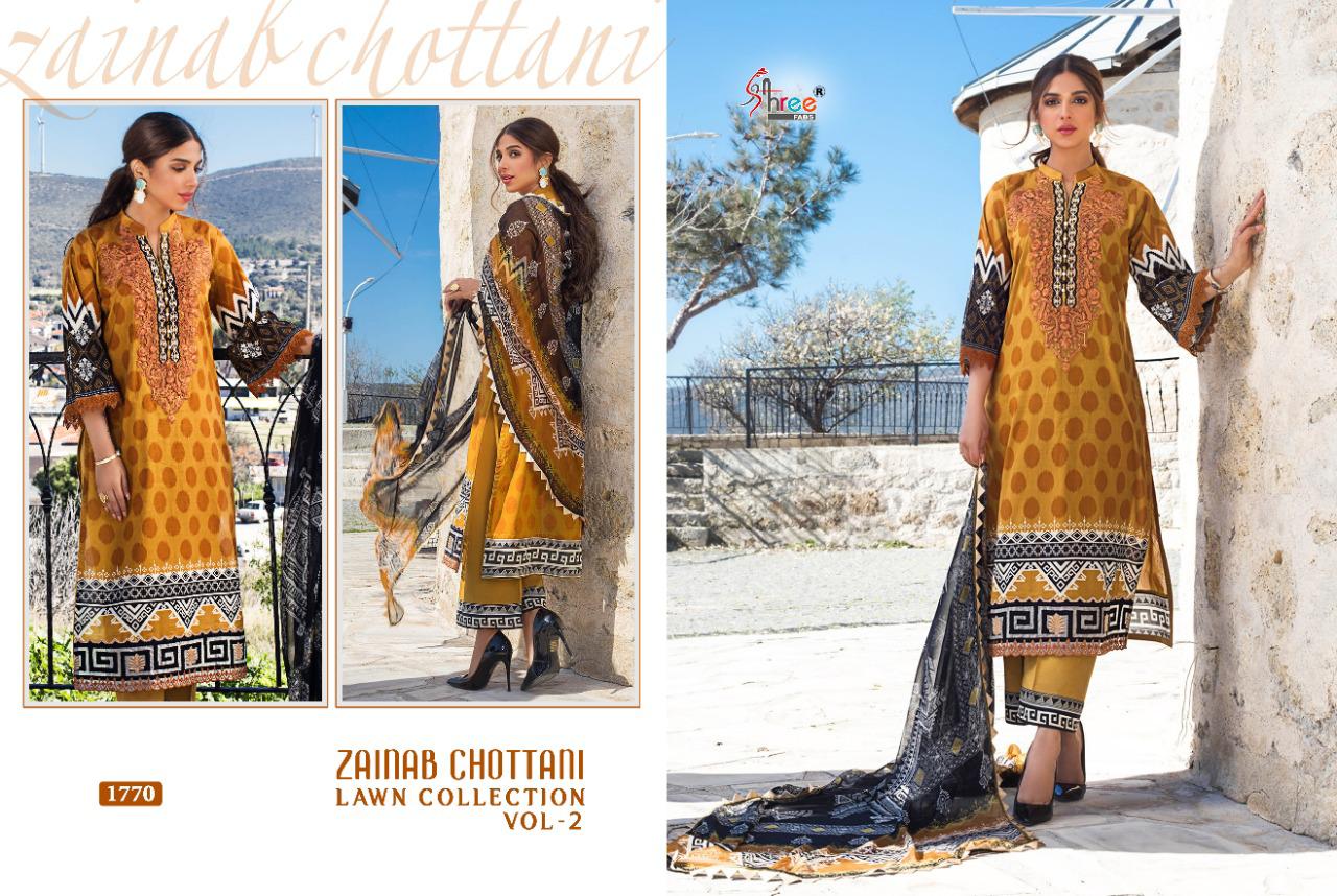 shree fab zainab chottani lawn collection vol 2 lawan cotton decent look salwar suit with siffon dupatta catalog