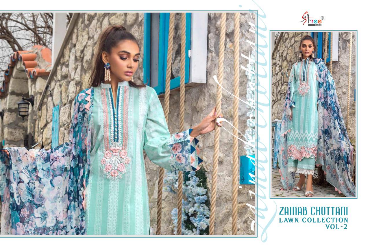 shree fab zainab chottani lawn collection vol 2 lawan cotton decent look salwar suit with siffon dupatta catalog