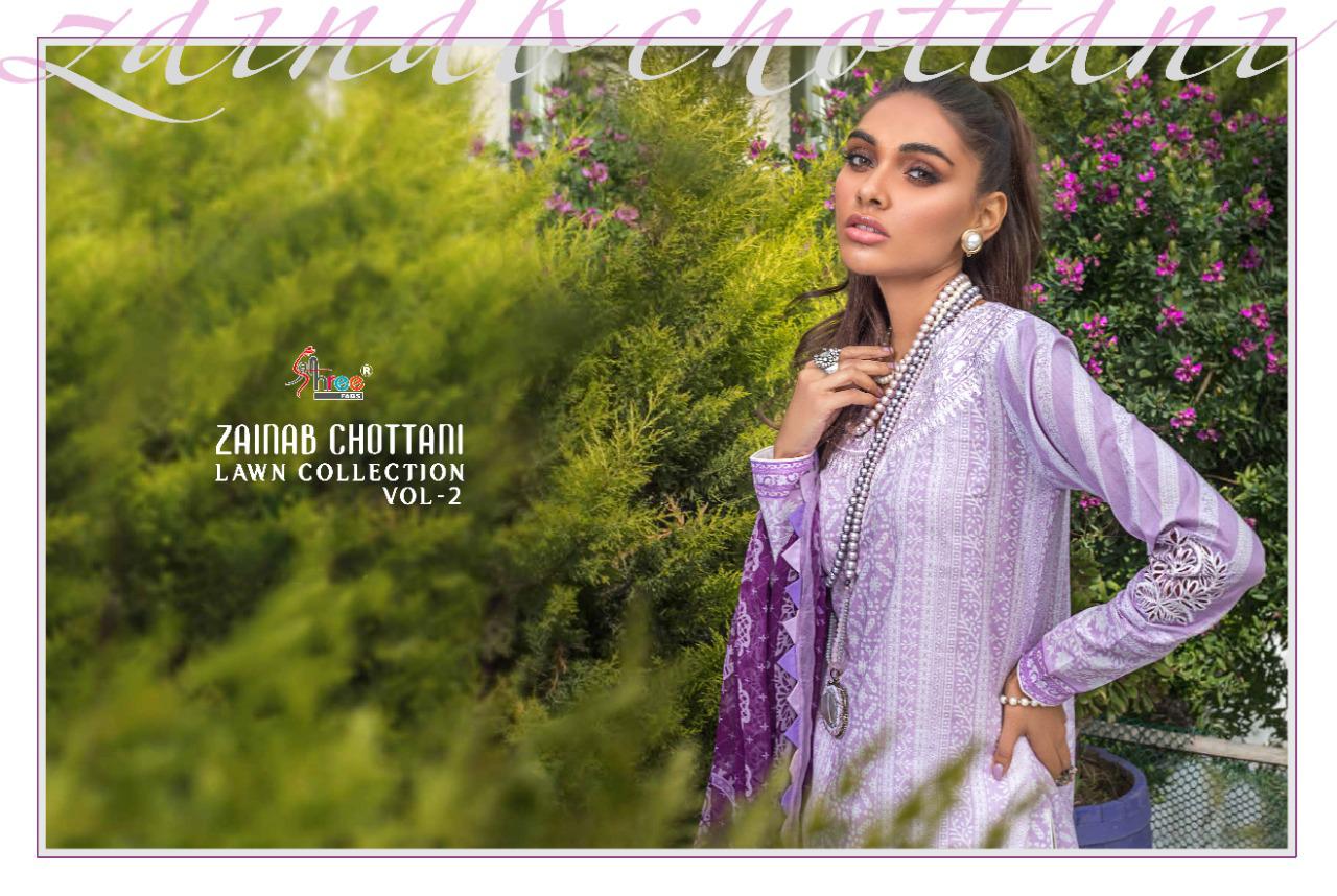 shree fab zainab chottani lawn collection vol 2 lawan cotton decent look salwar suit with siffon dupatta catalog