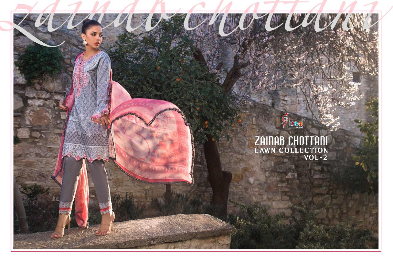 shree fab zainab chottani lawn collection vol 2 lawan cotton decent look salwar suit with siffon dupatta catalog