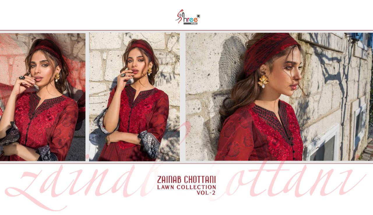 shree fab zainab chottani lawn collection vol 2 lawan cotton decent look salwar suit with siffon dupatta catalog