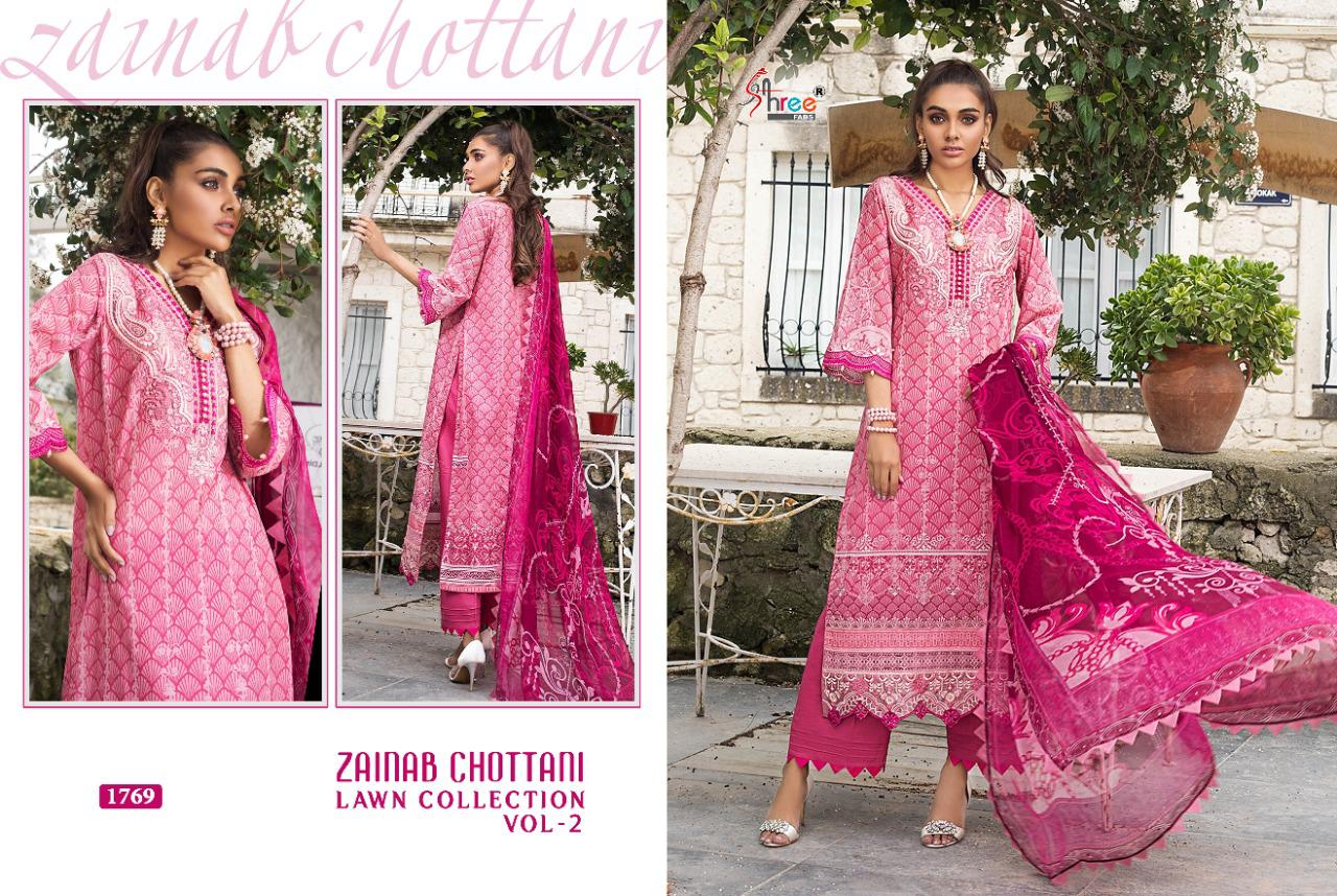 shree fab zainab chottani lawn collection vol 2 lawan cotton decent look salwar suit with siffon dupatta catalog