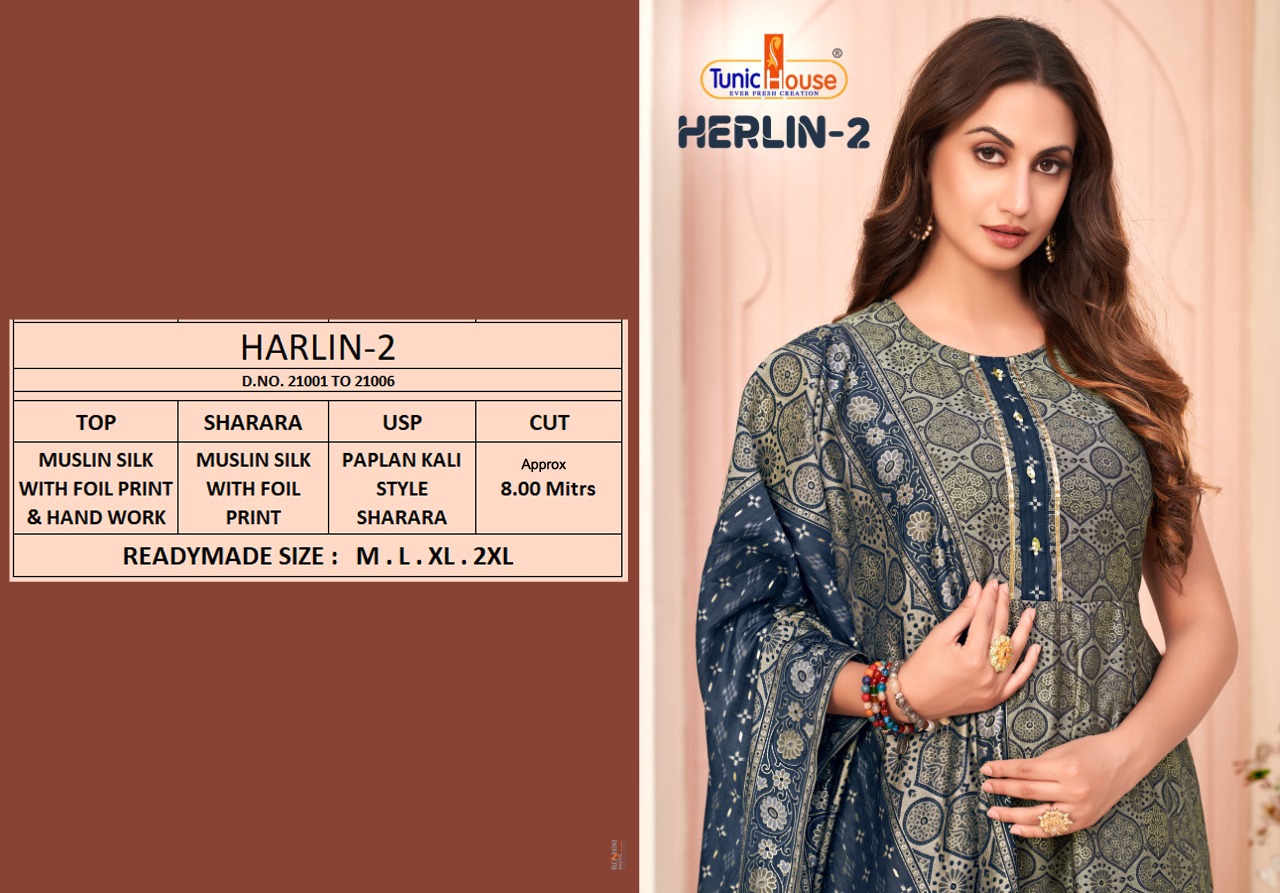 tunic house harlin 2 muslin new and modern style top sharara with dupatta catalog