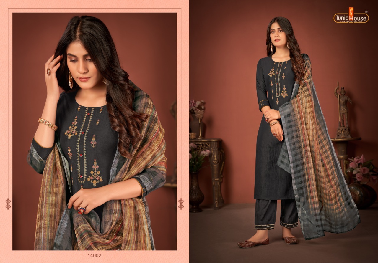 tunic house haseena soft silk new and modern style top bottom with dupatta catalog