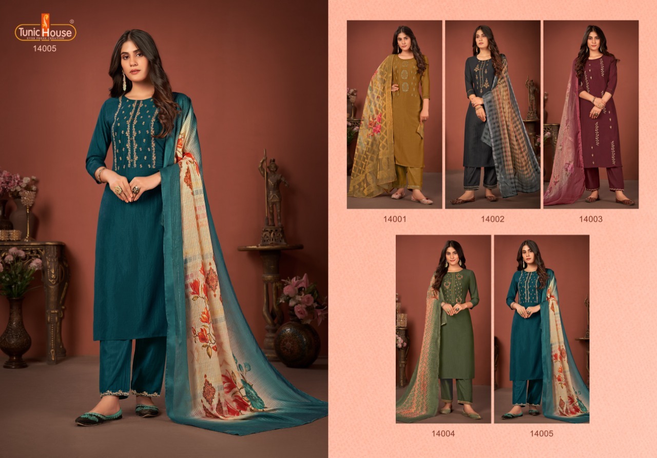 tunic house haseena soft silk new and modern style top bottom with dupatta catalog