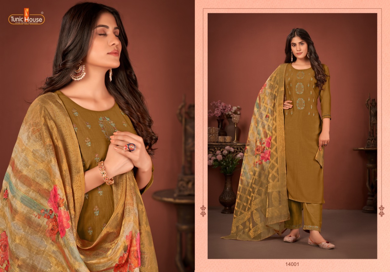 tunic house haseena soft silk new and modern style top bottom with dupatta catalog