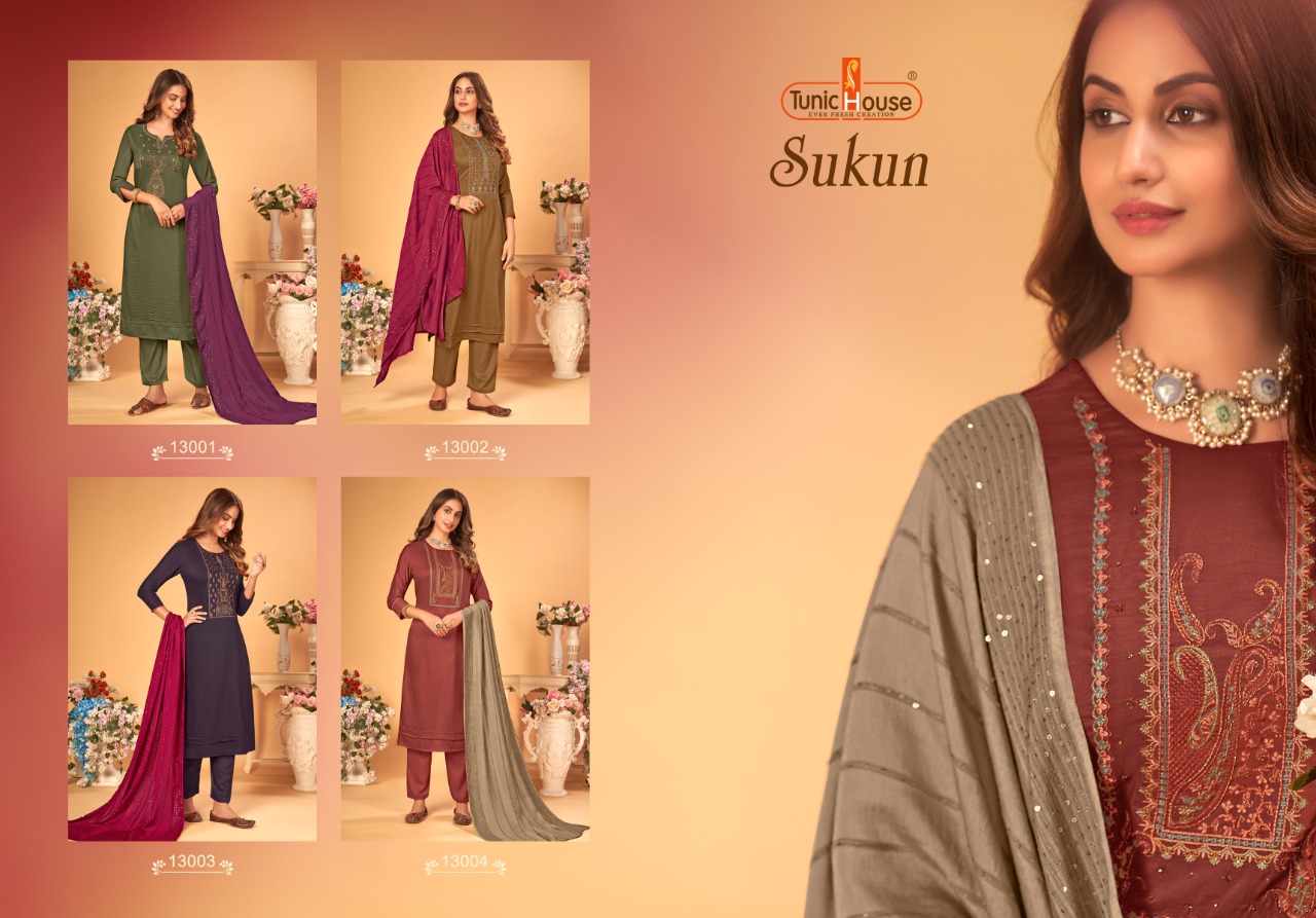 tunic house sukun muslin silk new and modern style top bottom with dupatta catalog