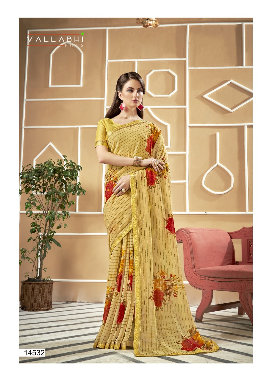 vallabhi print miniflora chiffon astonishing saree catalog