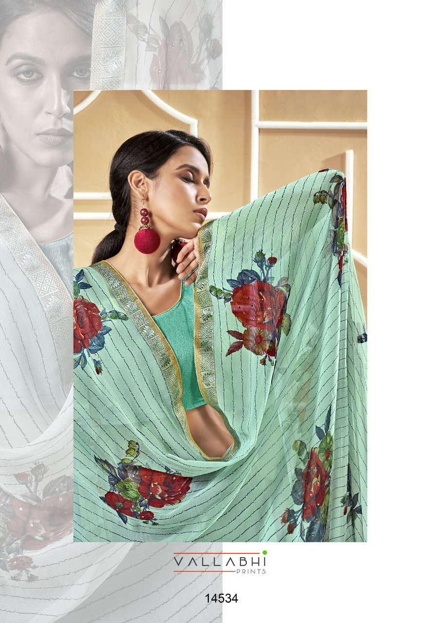 vallabhi print miniflora chiffon astonishing saree catalog