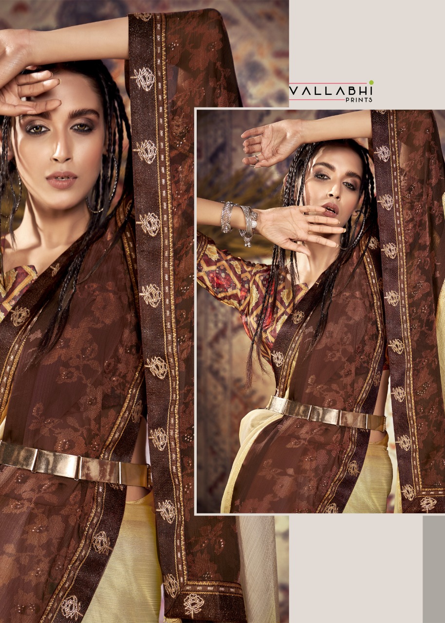 vallabhi print twitter chiffon regal look saree catalog