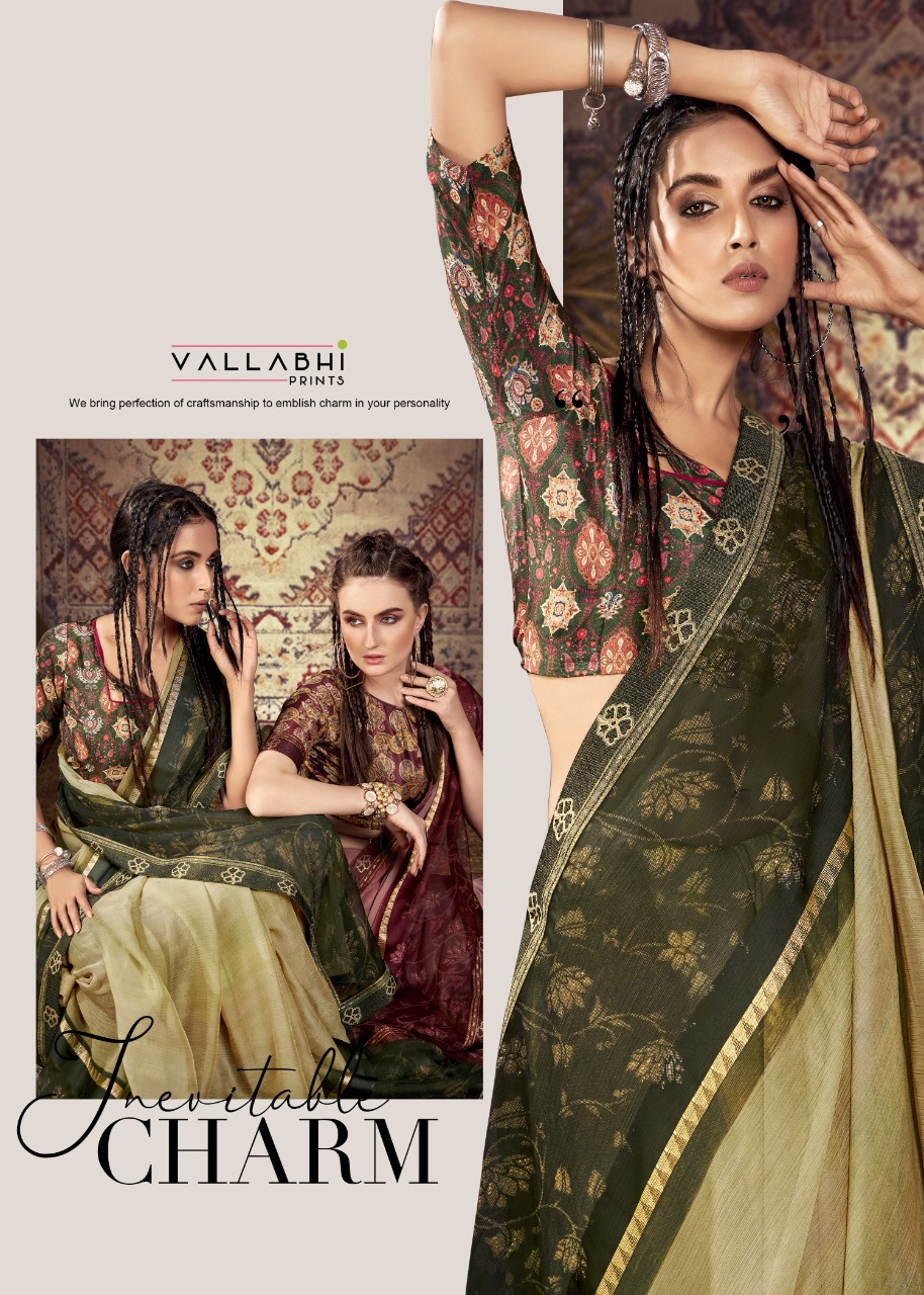 vallabhi print twitter chiffon regal look saree catalog