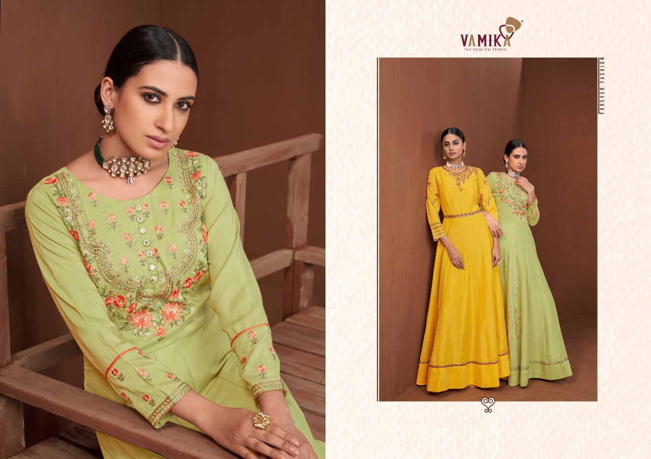 vamika nx amorina vol 7 D NO 22032 To 22036 maslin silk elegant top catalog