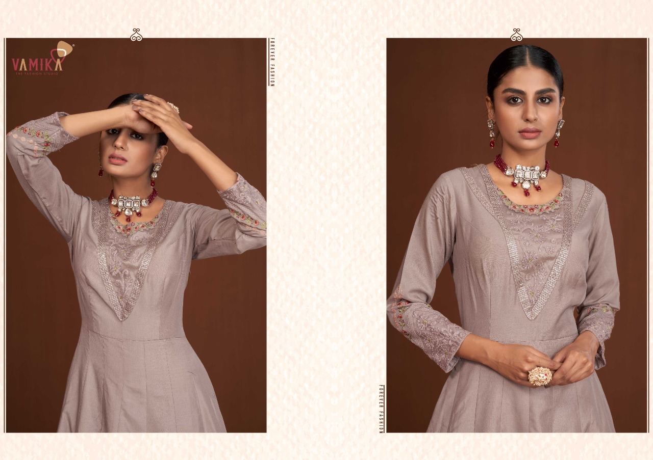 vamika nx amorina vol 7 D NO 22032 To 22036 maslin silk elegant top catalog