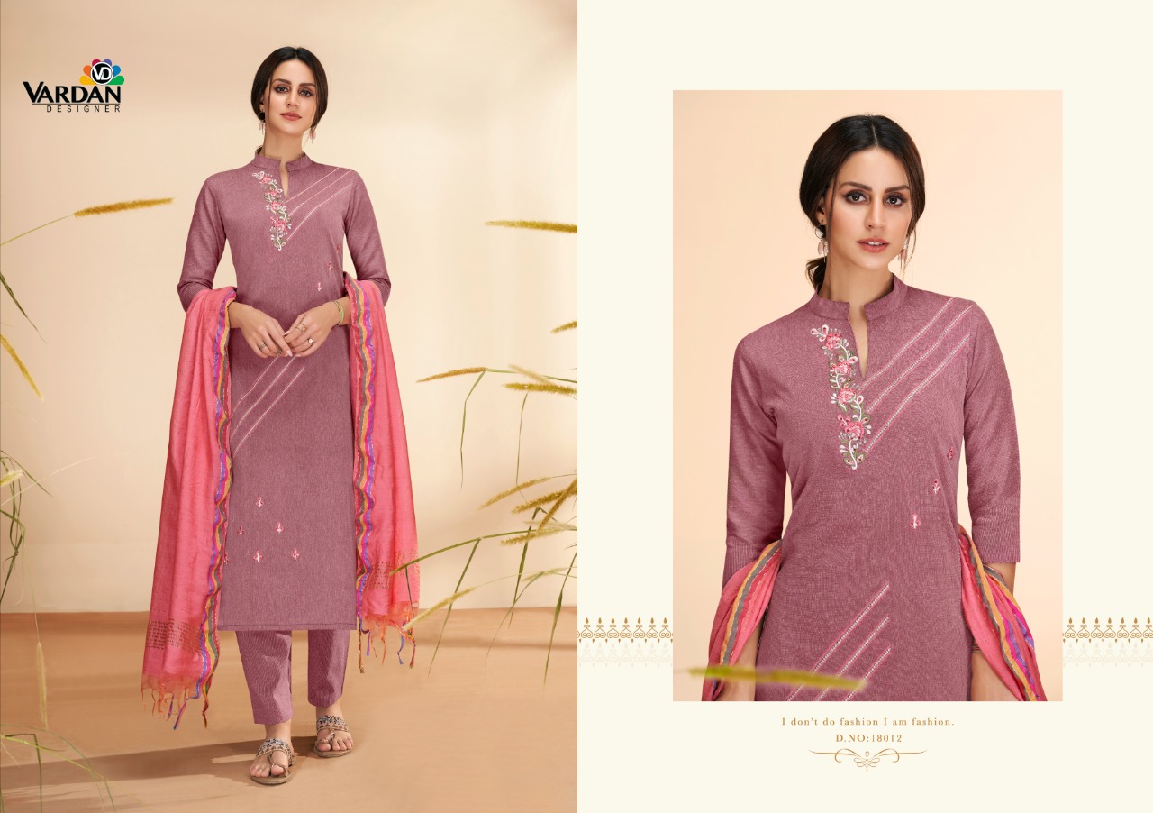 vardan designer radhika vol 2 cotton decent look top with bottom and dupatta catalog