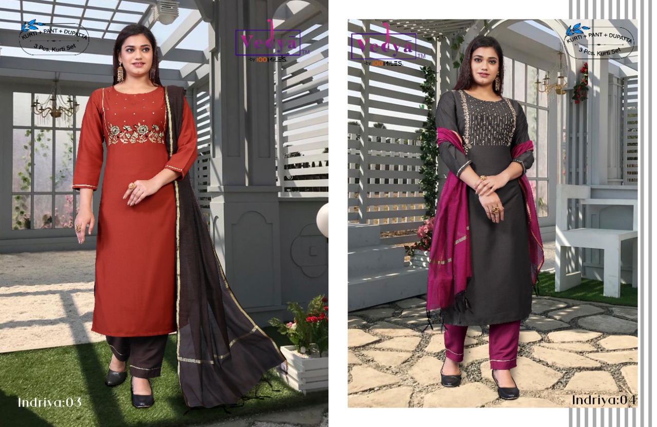 vedya indriya silk astonishing top with pant and dupatta catalog