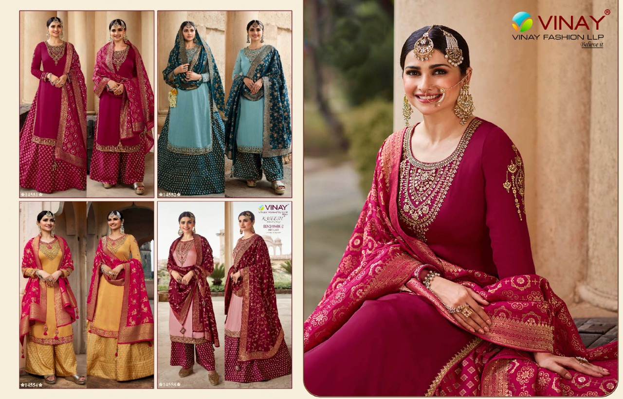 vinay fashion kaseesh Benchmark 2 hitlist silk jaquard gorgeous look salwar suit catalog