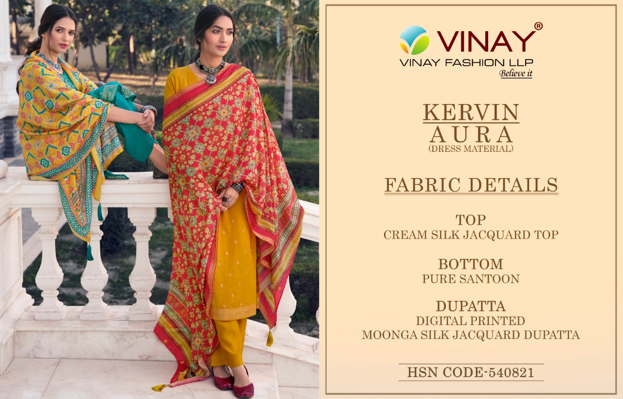 vinay fashion kervin aura silk gorgeous look salwar suit catalog