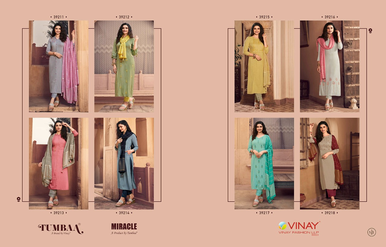 vinay fashion tumbaa miracle viscose decent embroidary look top bottom with dupatta catalog