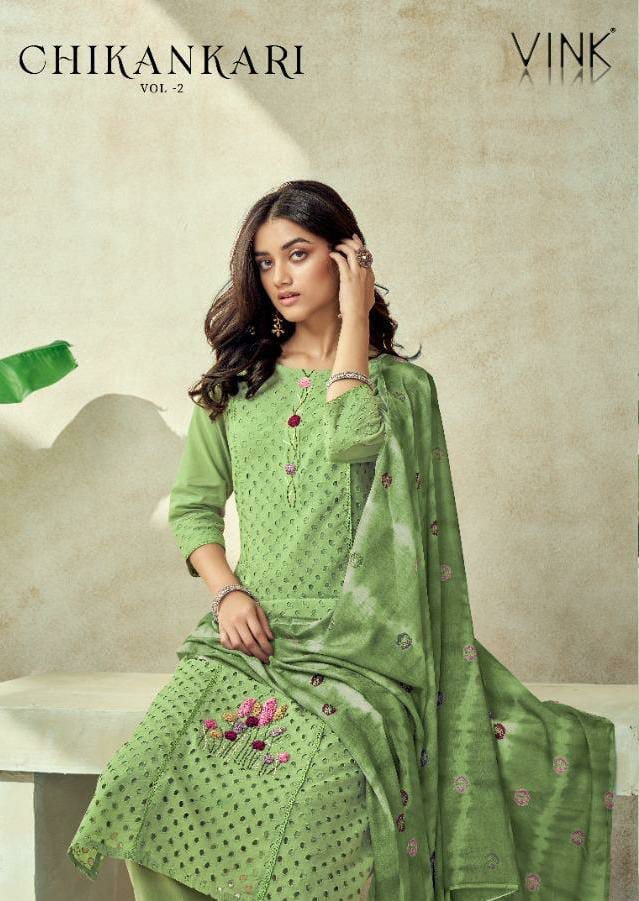 vink chikankari  2 cotton authentic fabric top with pant and dupatta catalog