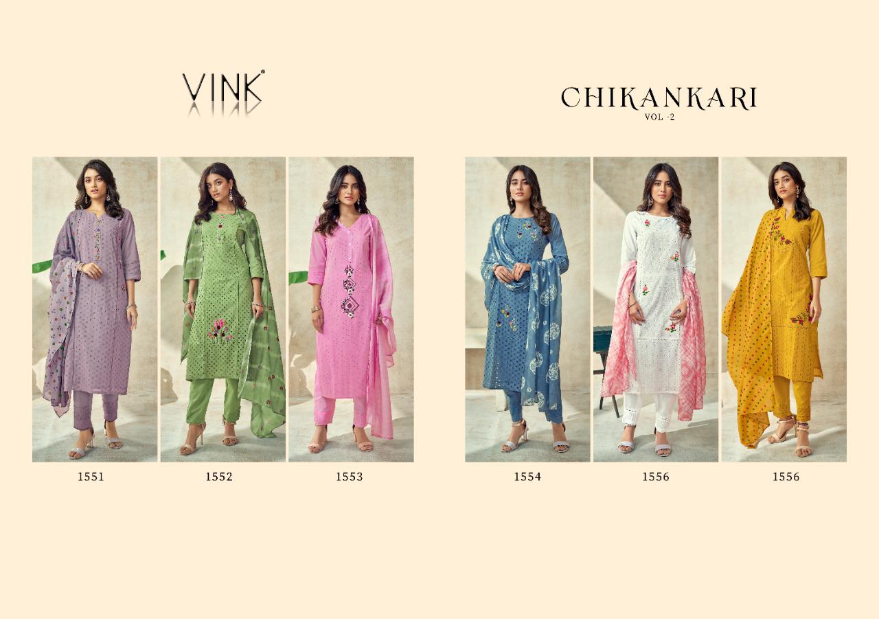 vink chikankari  2 cotton authentic fabric top with pant and dupatta catalog