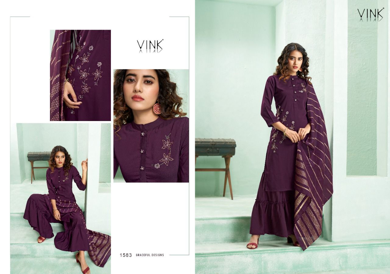 vink violin 3 silk innovative look kurti dupatta with sharara catalog