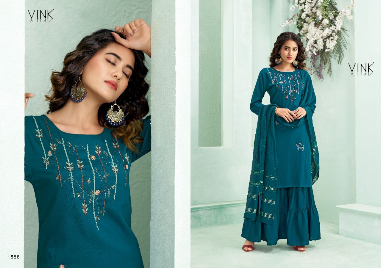 vink violin 3 silk innovative look kurti dupatta with sharara catalog