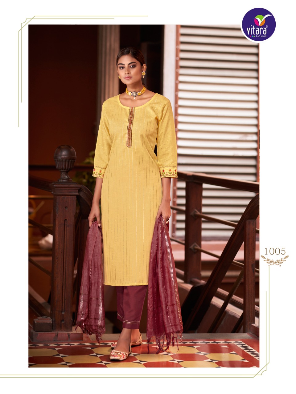 vitara fashion gulzar lurex astonishing top with pant and  dupatta catalog