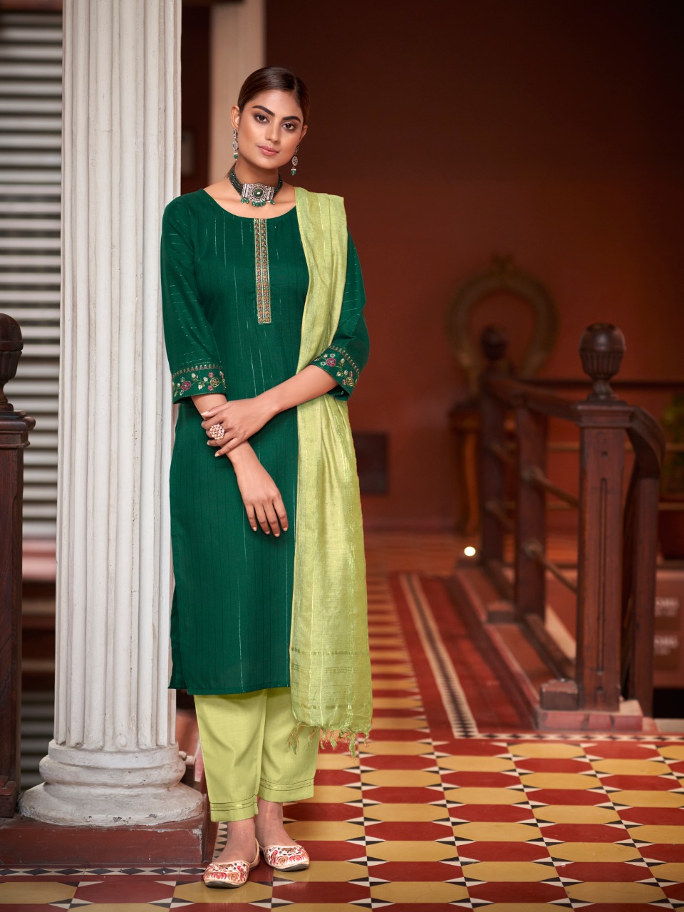 vitara fashion gulzar lurex astonishing top with pant and  dupatta catalog