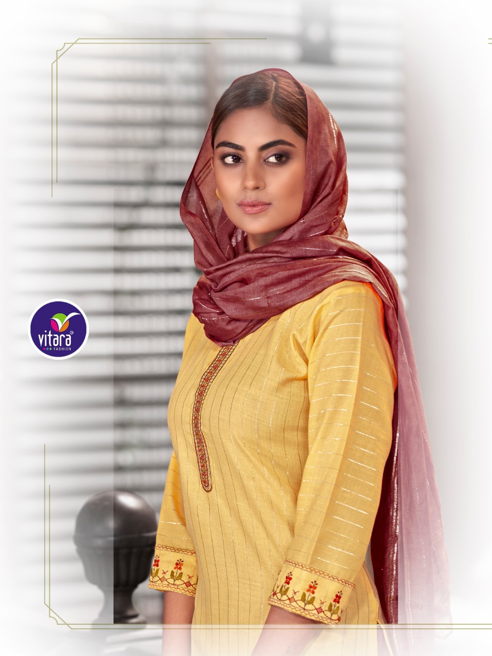 vitara fashion gulzar lurex astonishing top with pant and  dupatta catalog