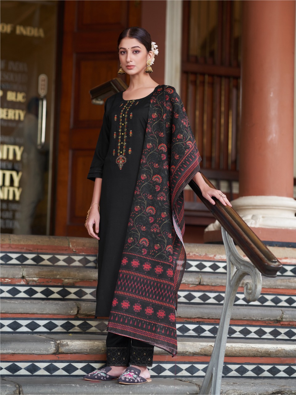 vitara fashion vercheli slub decent embroidery look top with pant and dupatta catalog