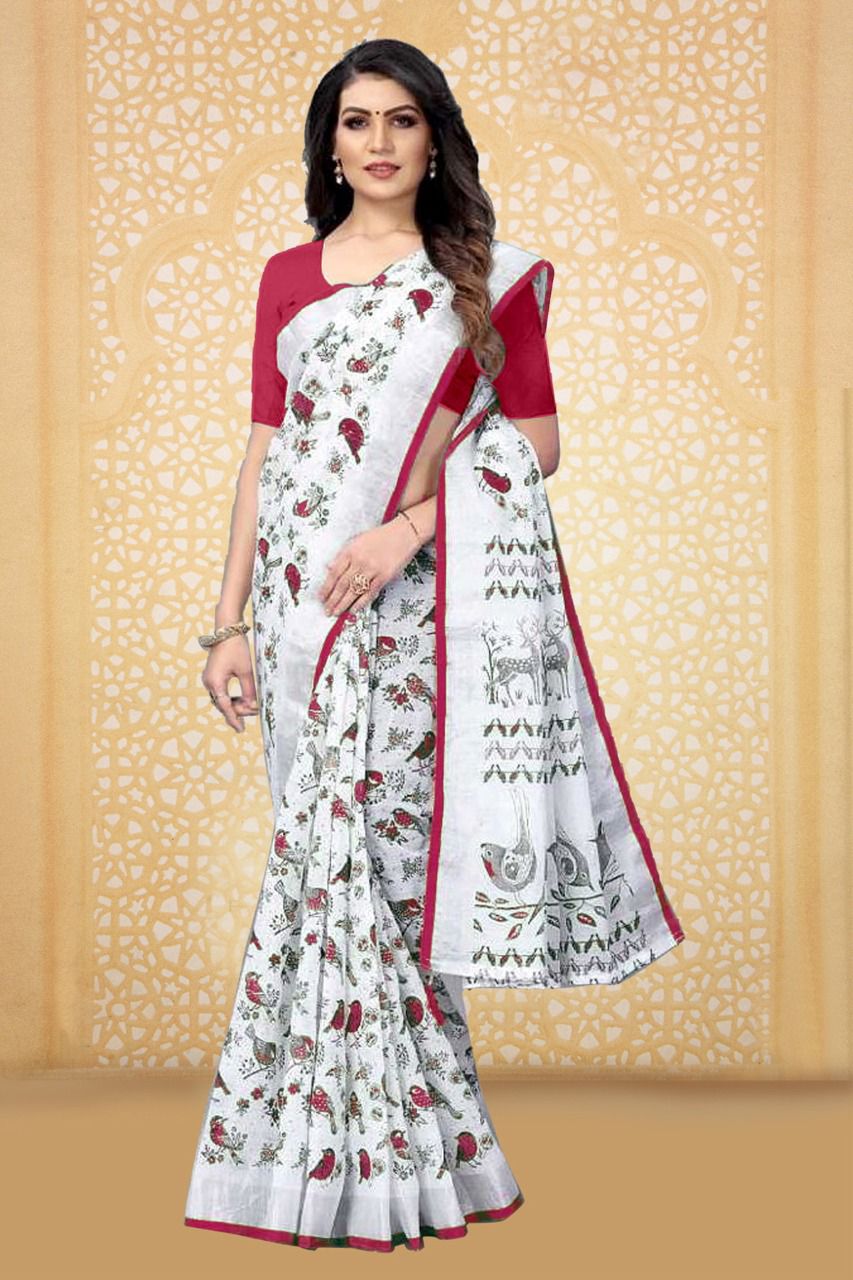 vivera international white parrot cotton affordable price saree catalog