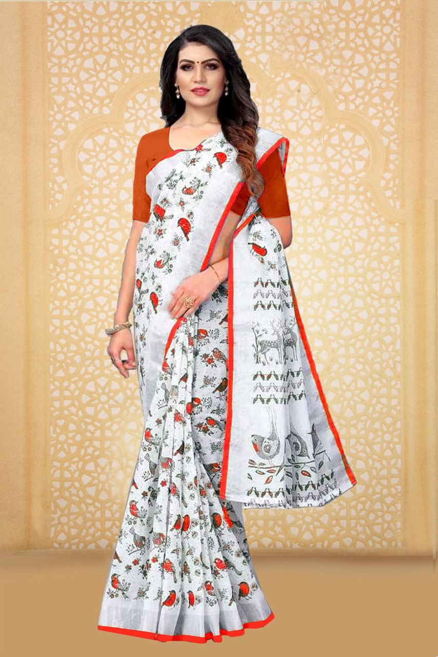 vivera international white parrot cotton affordable price saree catalog