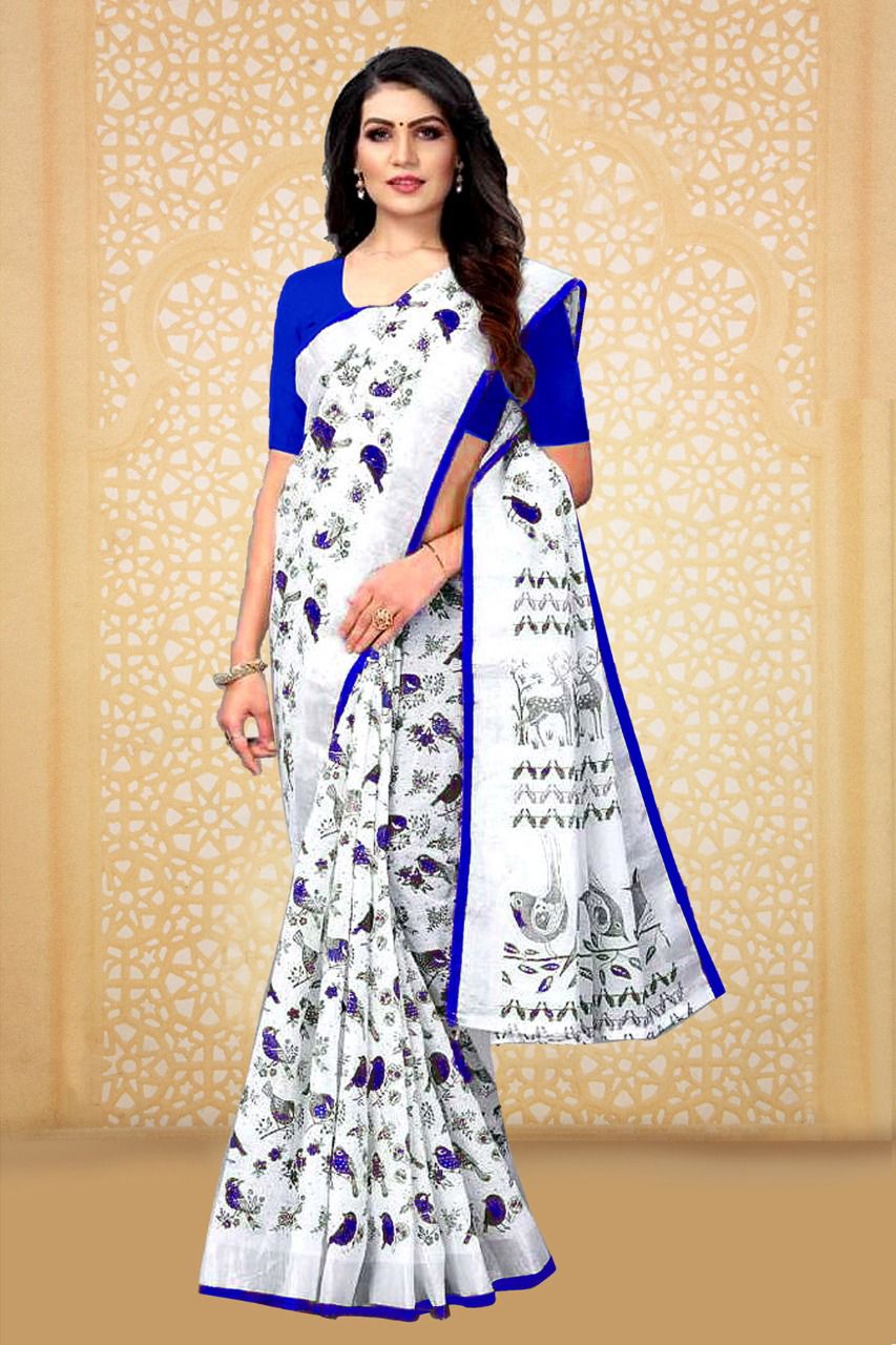 vivera international white parrot cotton affordable price saree catalog