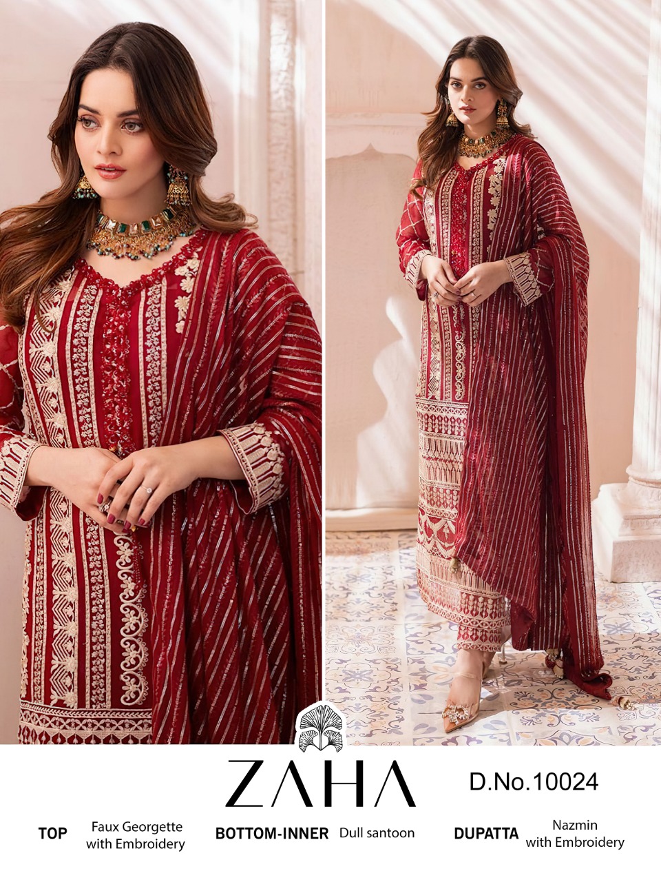 zaha zaha  10024 georgette decent embroidary look salwar suit single