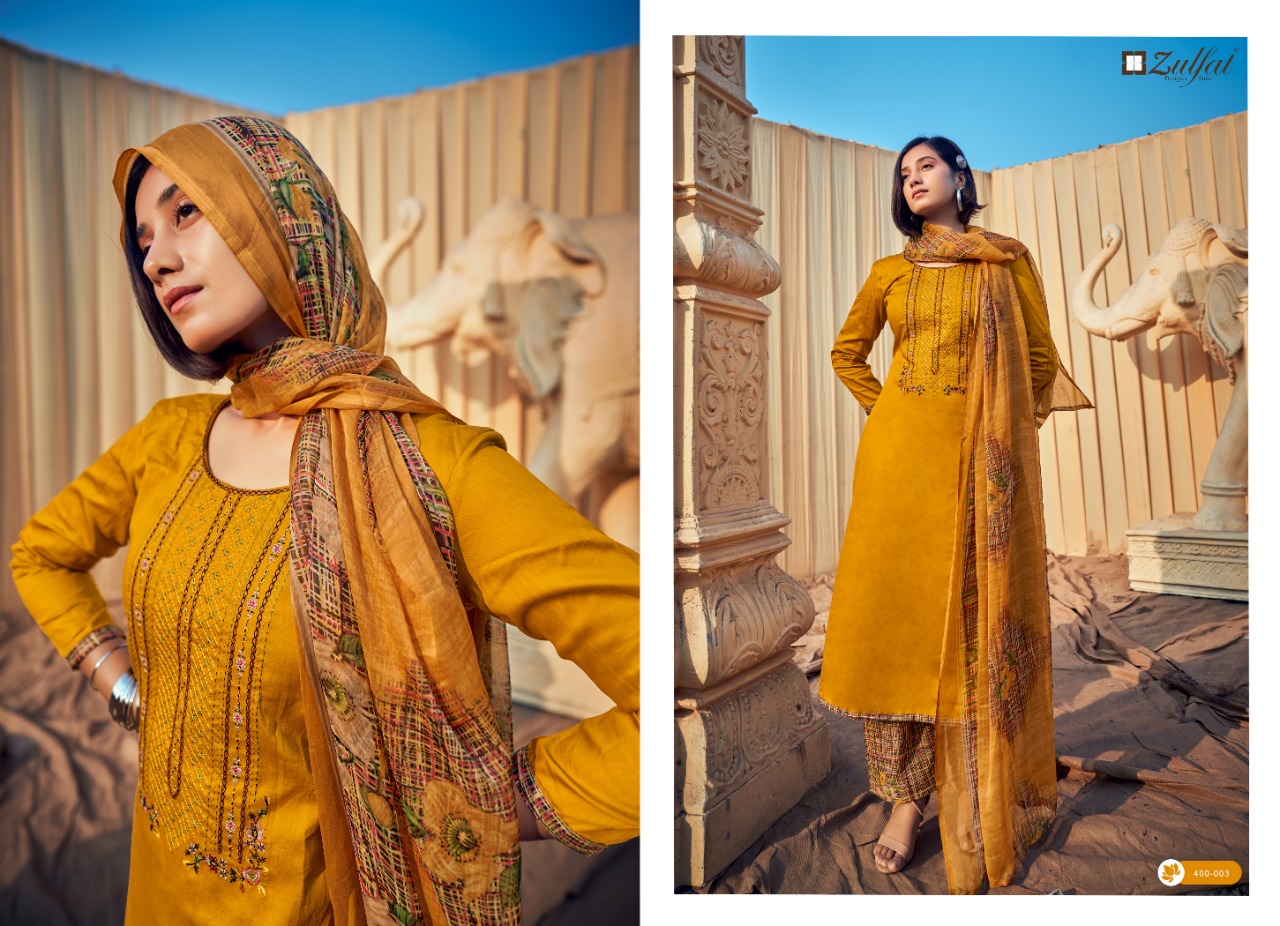 zulfat designer suit mahonia vol 2 jam cotton decent embroidary look salwar suit catalog