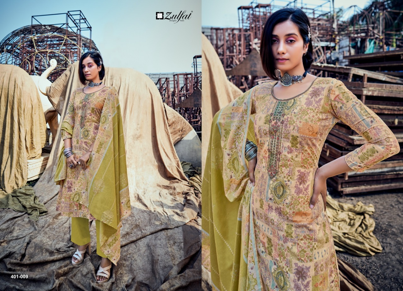 zulfat designer suit shades cotton attrective print salwar suit catalog