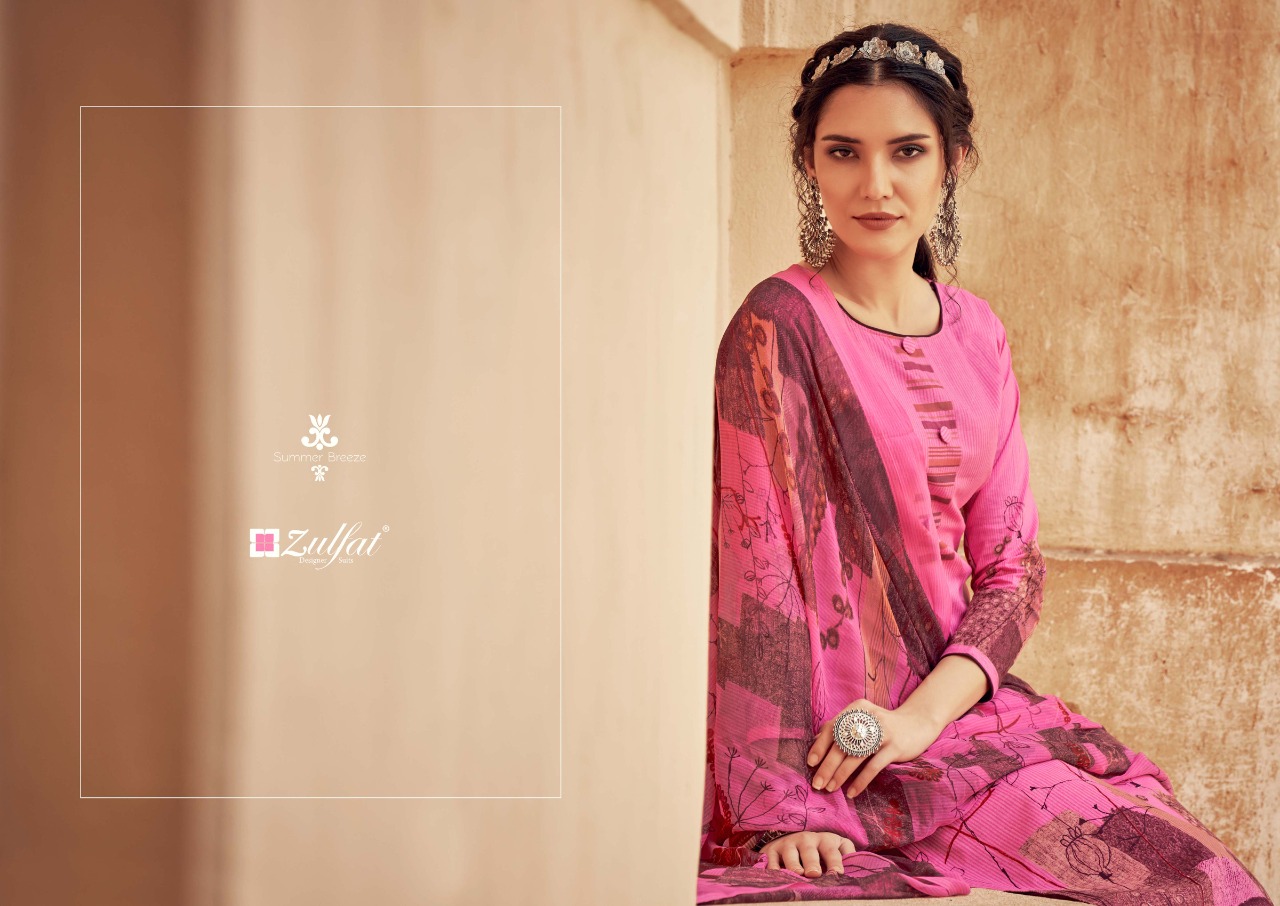 zulfat designer suit summer breeze cotton attrective print salwar suit catalog