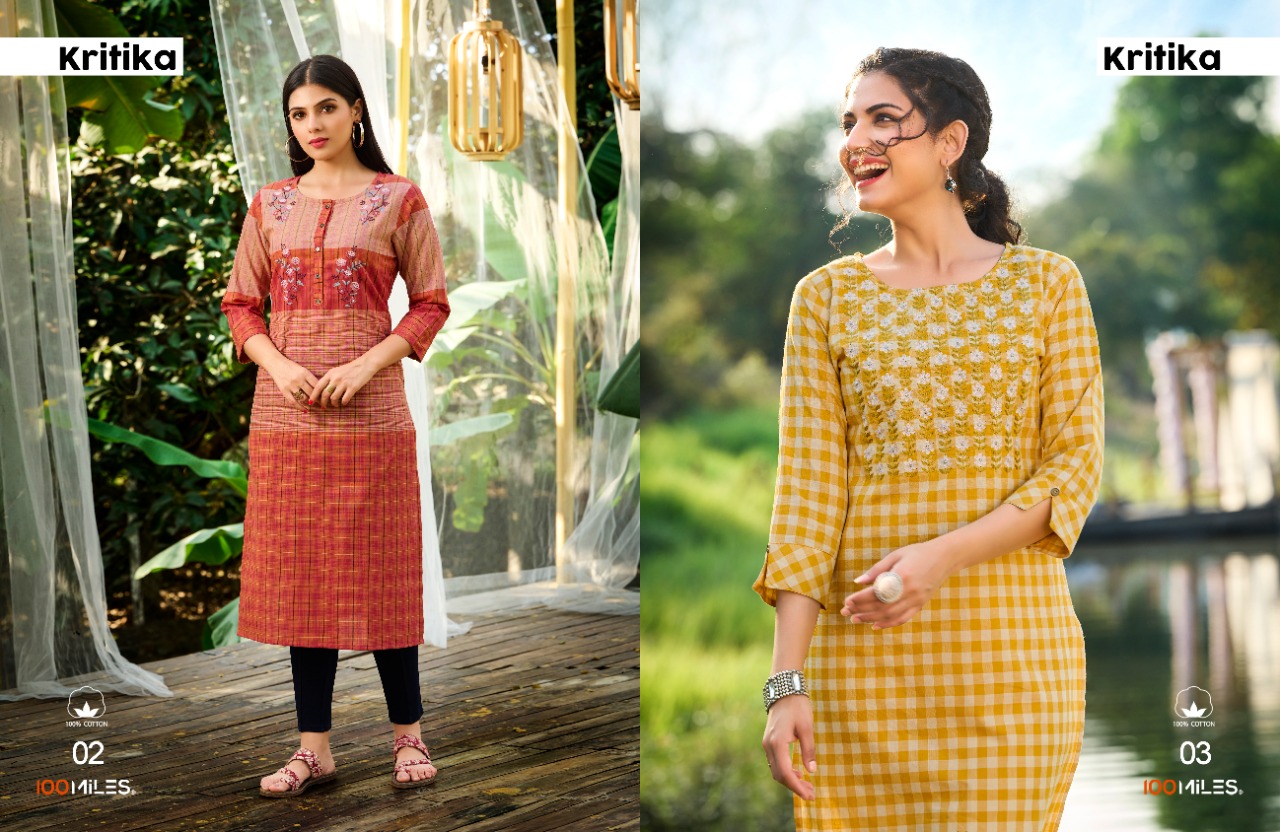 100 miles kritika cotton gorgeous look kurti catalog