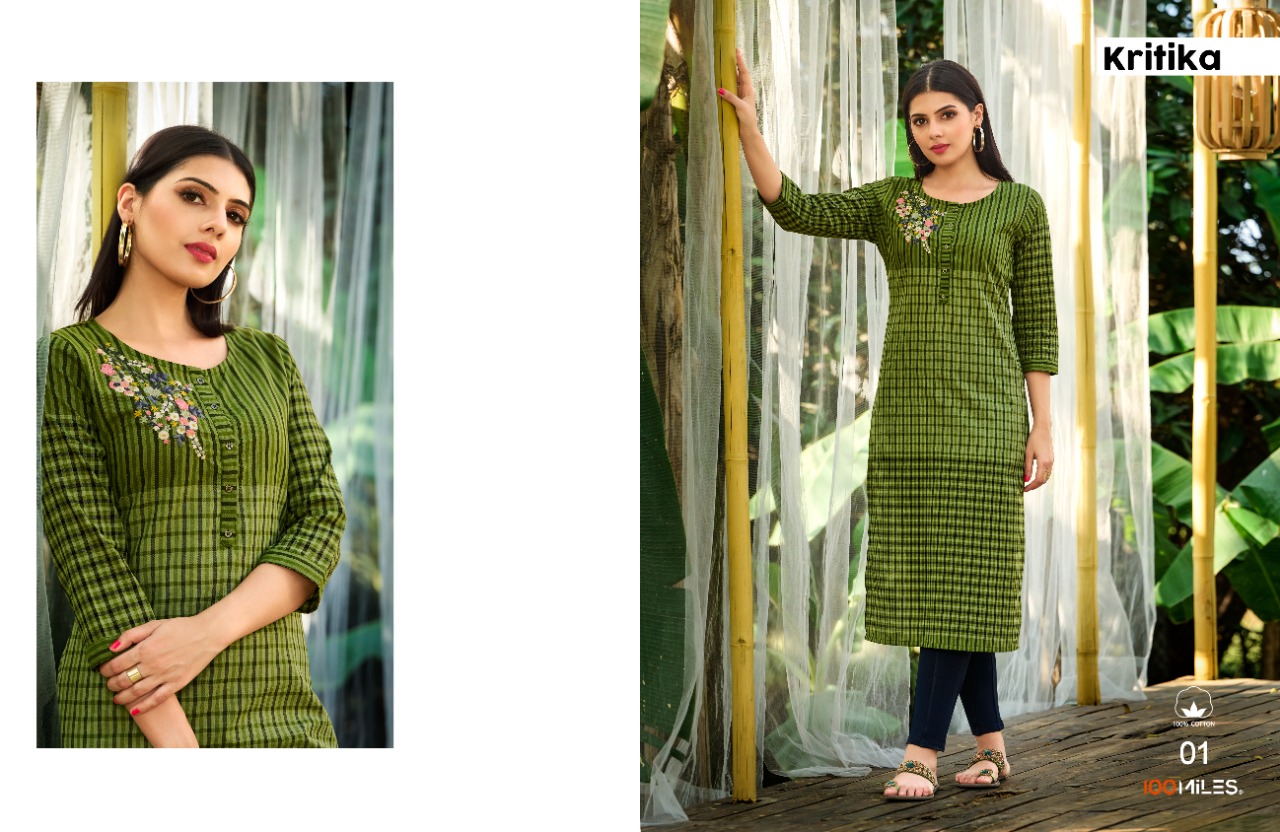 100 miles kritika cotton gorgeous look kurti catalog