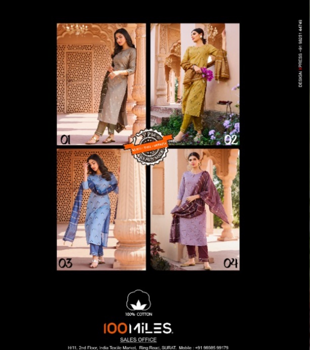 100 Miles shikha cotton authentic fabrik top pent with dupatta catalog