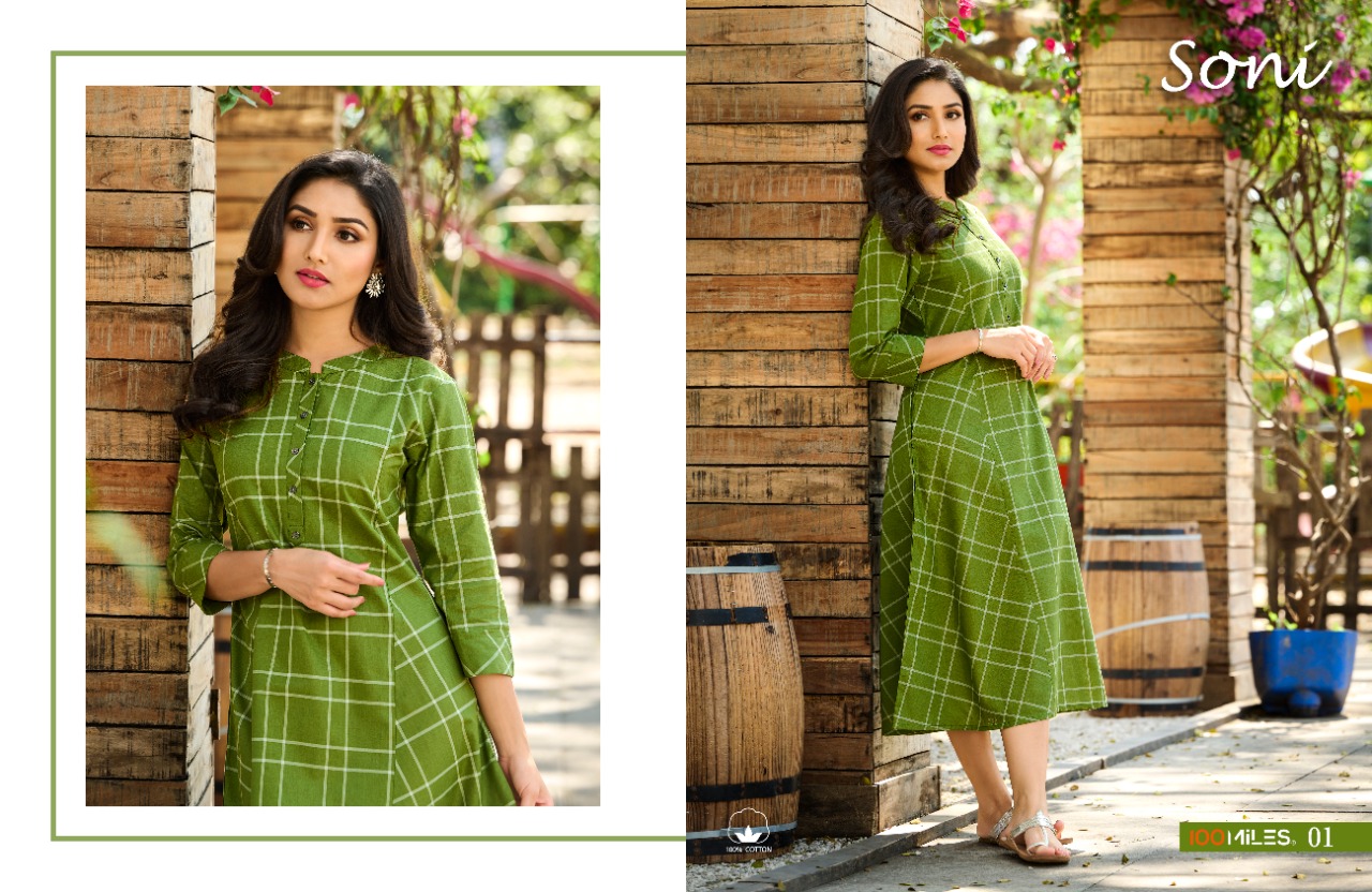 100 miles soni cotton elegant kurti catalog