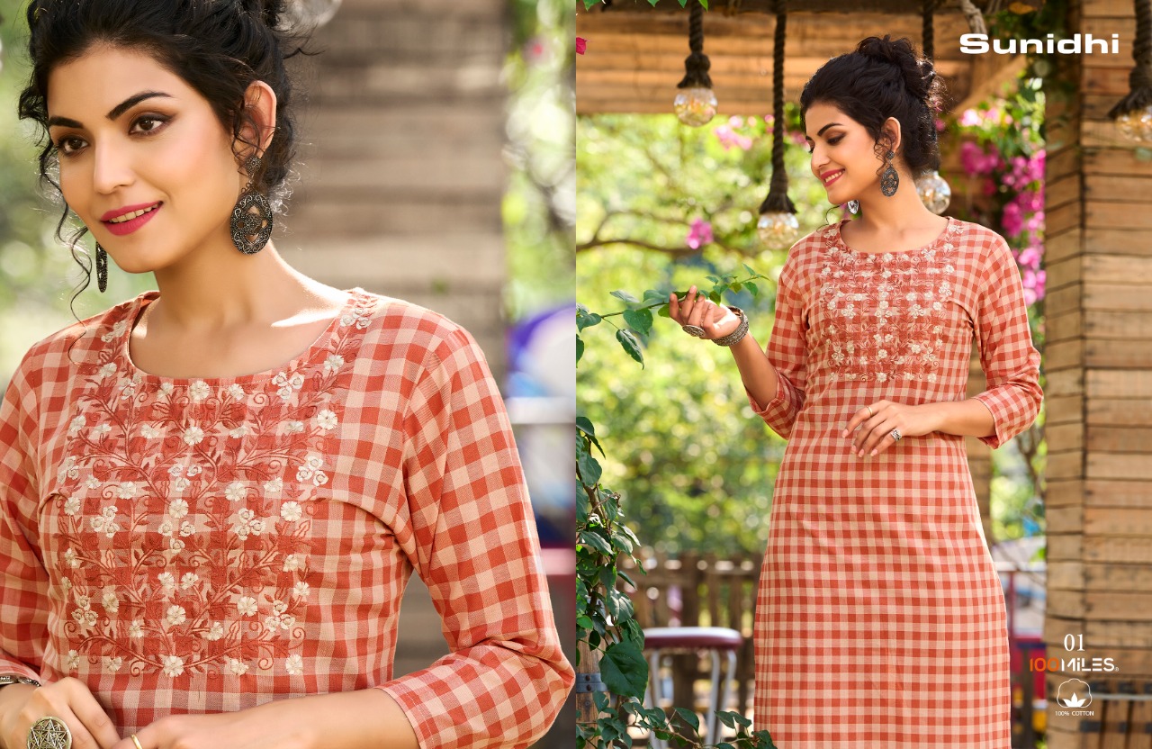 100 miles sunidhi cotton decent look kurti catalog