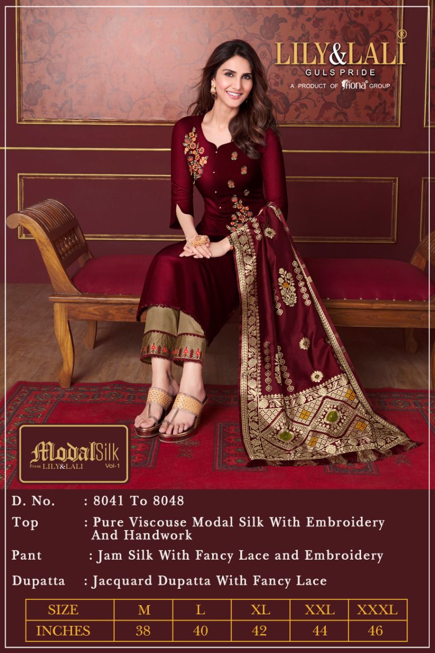 lily and lali modal silk viscose new and modern style top with bottom and dupatta catalog