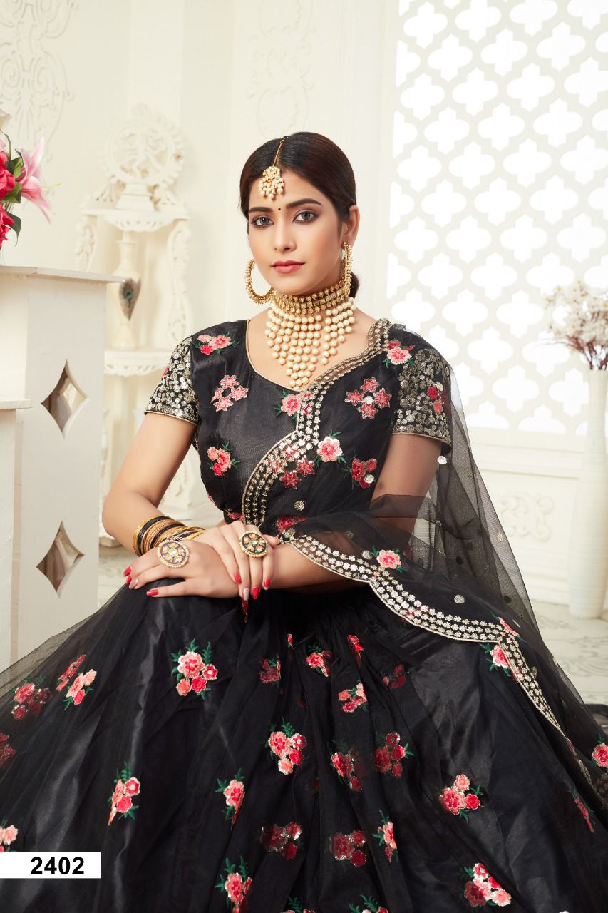 aawiya official  inaayat  vol 12402 Black butterfly net regal look lehenga single